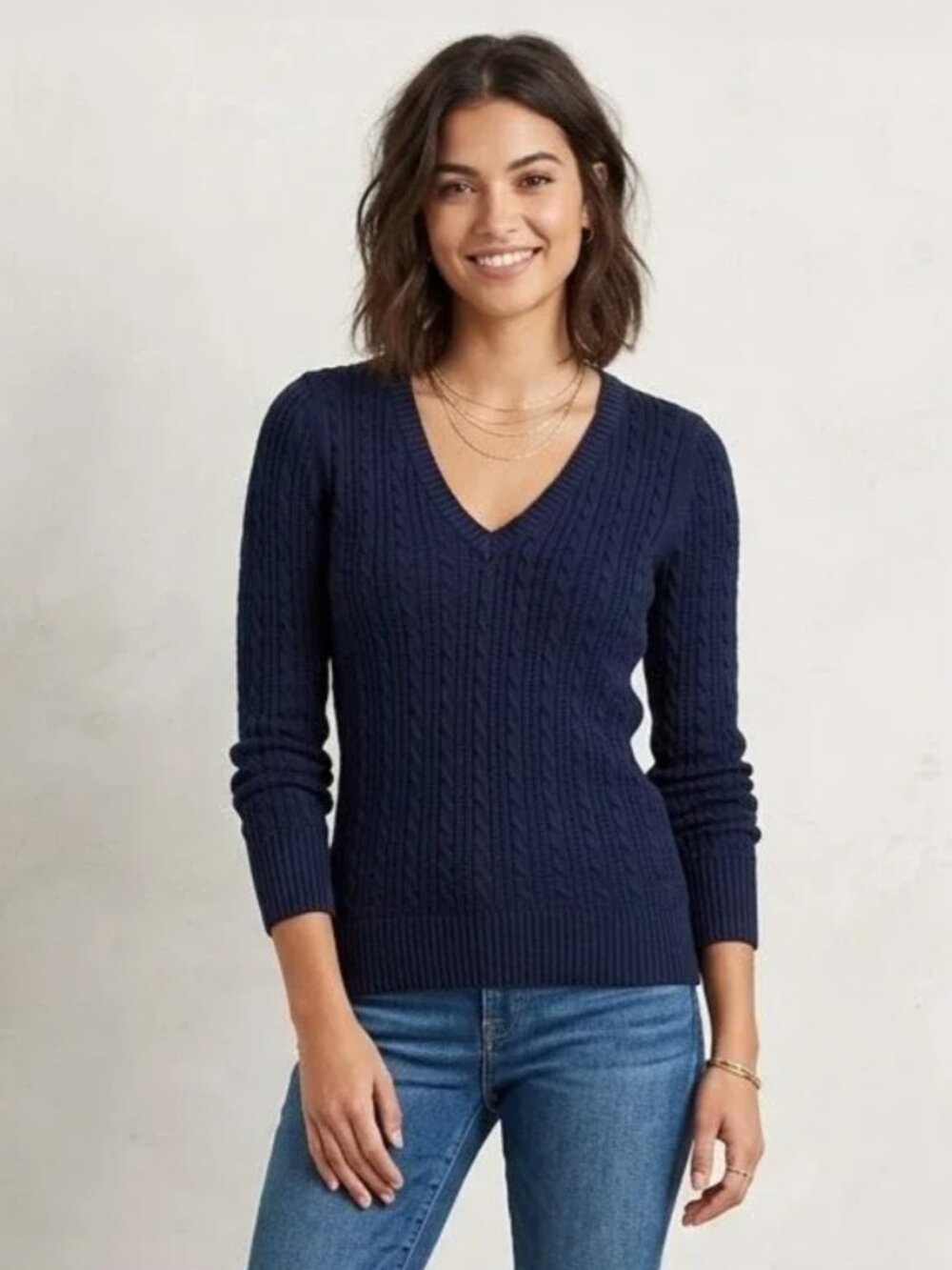 Vintage American Eagle Cable Knit  Sweater Large Blue V Neck Preppy Y2K